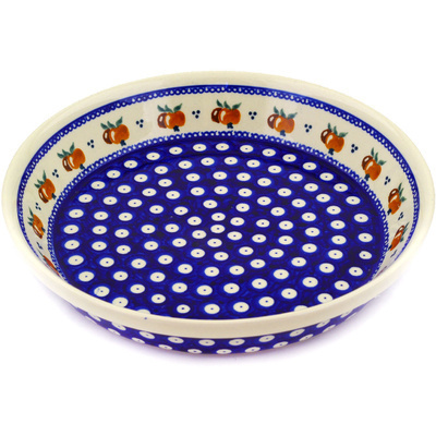 Polish Pottery Pie Dish 10&quot; Country Apple Peacock