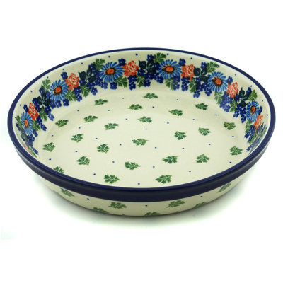 Polish Pottery Pie Dish 10&quot; Countryside Floral Bloom