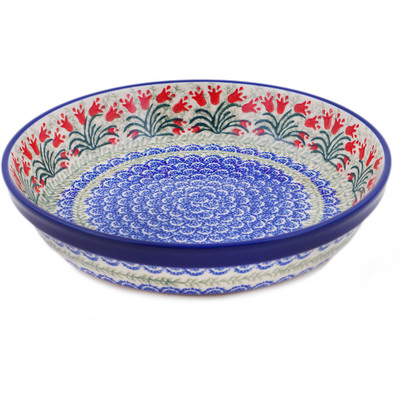 Polish Pottery Pie Dish 10&quot; Crimson Bells