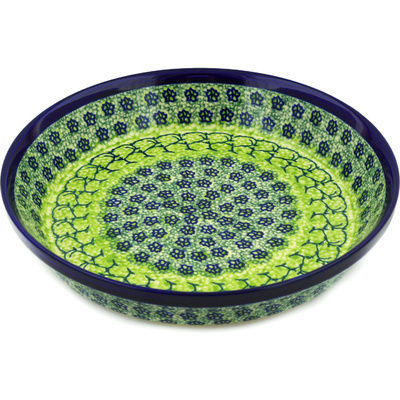 Polish Pottery Pie Dish 10&quot; Emerald Forest