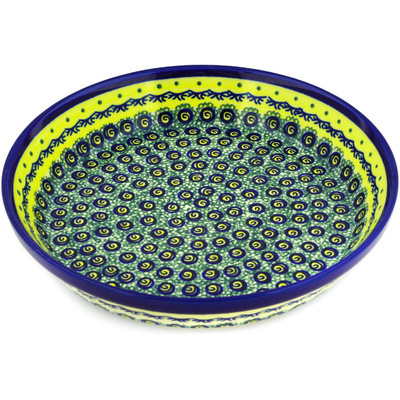 Polish Pottery Pie Dish 10&quot; Peacock Bumble Bee