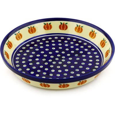 Polish Pottery Pie Dish 10&quot; Peacock Pumpkin Patch