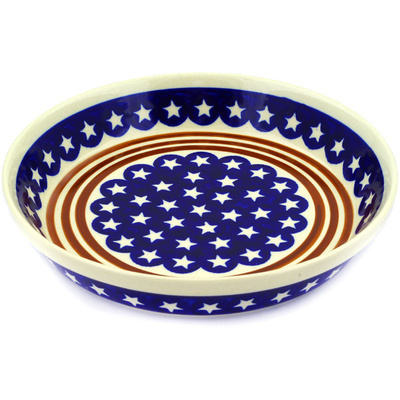 Polish Pottery Pie Dish 10&quot; Stars And Stripes