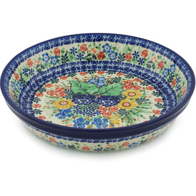 Polish Pottery Pie Dish 10&quot; Wedding Bouquet UNIKAT