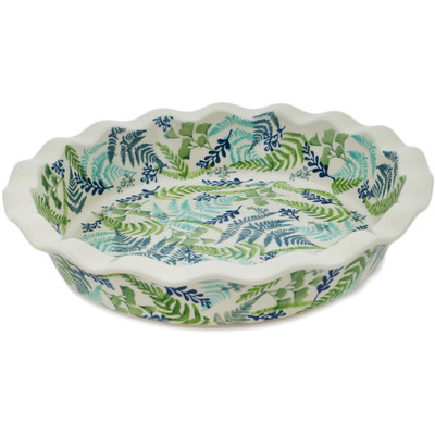 Polish Pottery Pie Dish 11&quot; Fern Frenzy UNIKAT