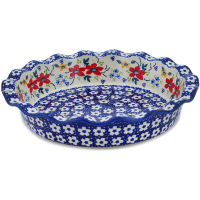 Polish Pottery Pie Dish 11&quot; Wild Flower Bloom UNIKAT