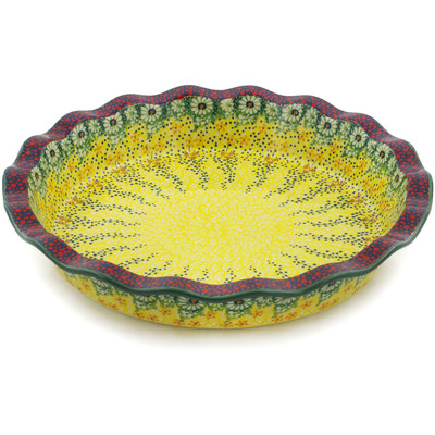 Polish Pottery Pie Dish 13&quot; Sunshine Grotto UNIKAT