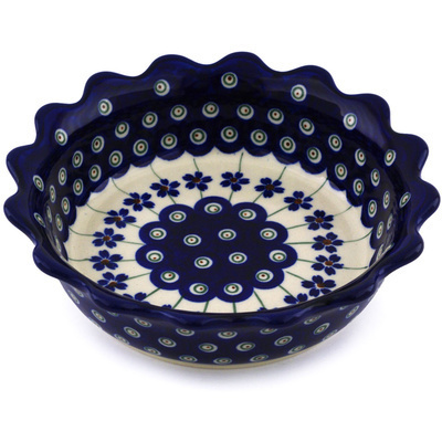 Polish Pottery Pie Dish 6&quot; Flowering Peacock