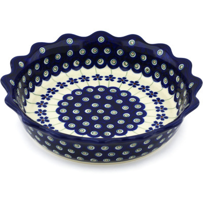 Polish Pottery Pie Dish 8&quot; Flowering Peacock