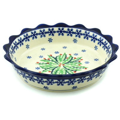 Polish Pottery Pie Dish 8&quot; Holly Berries