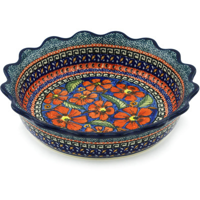 Polish Pottery Pie Dish 8&quot; Poppies UNIKAT