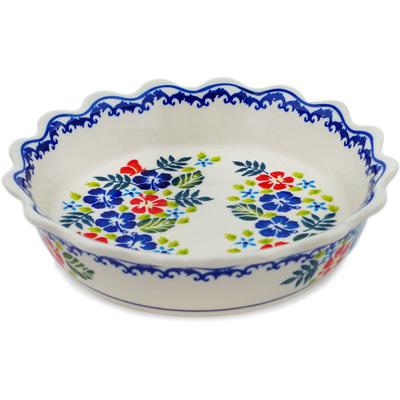 Polish Pottery Pie Dish 8&quot; Wildflower Dreamscape