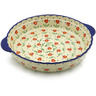 Polish Pottery Pie Dish Fluted with Handles 11" Red Primrose