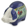 Polish Pottery Pig Figurine 10&quot; Rooster Parade UNIKAT