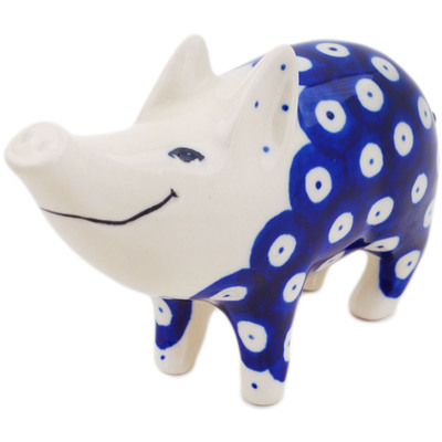 Polish Pottery Pig Figurine 5&quot; Blue Eyes
