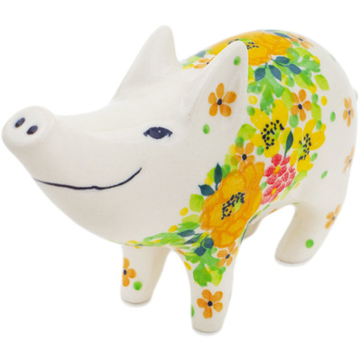 Polish Pottery Pig Figurine 5&quot; Bright Spring UNIKAT