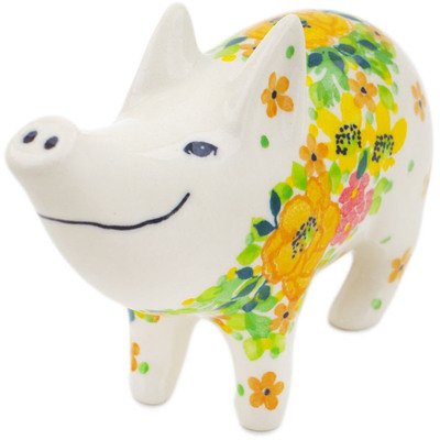Polish Pottery Pig Figurine 5&quot; Bright Spring UNIKAT