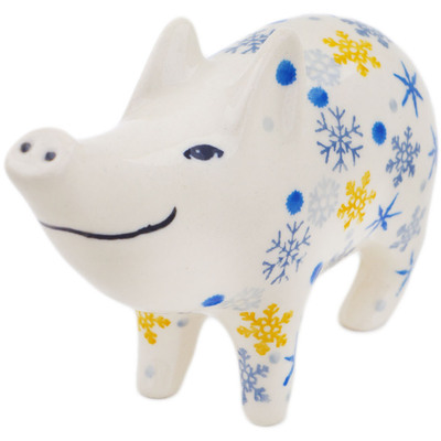 Polish Pottery Pig Figurine 5&quot; Snow Is Falling