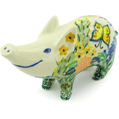 Polish Pottery Pig Figurine 5&quot; Spring Garden UNIKAT