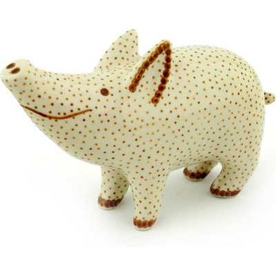 Polish Pottery Pig Figurine 5&quot; Vanilla Bean UNIKAT