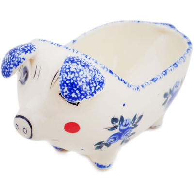Polish Pottery Pig Shaped Jar 6&quot; Blue Berry Special UNIKAT