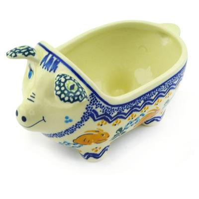 Polish Pottery Pig Shaped Jar 6&quot; Bunny Trail