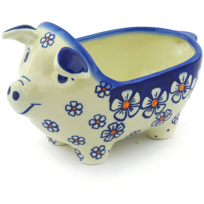Polish Pottery Pig Shaped Jar 6&quot;