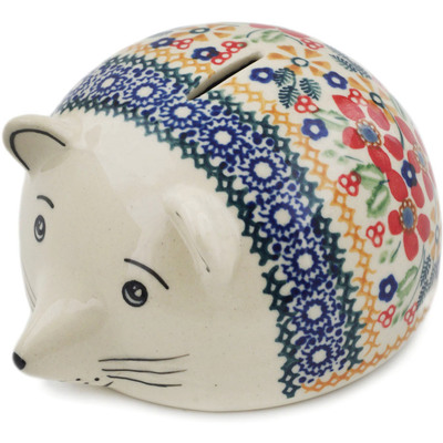Polish Pottery Piggy Bank 0&quot; Ruby Bouquet UNIKAT