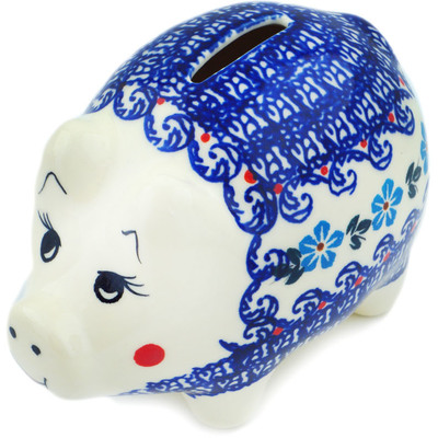 Polish Pottery Piggy Bank 4&quot; Beach At Sunset UNIKAT