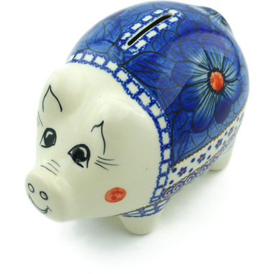 Polish Pottery Piggy Bank 4&quot; Blue Heaven