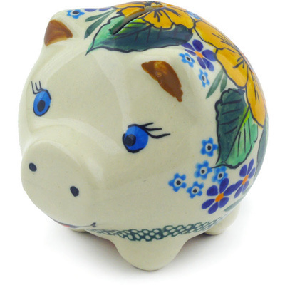 Polish Pottery Piggy Bank 4&quot; UNIKAT
