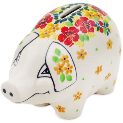 Polish Pottery Piggy Bank 5&quot; Aloha