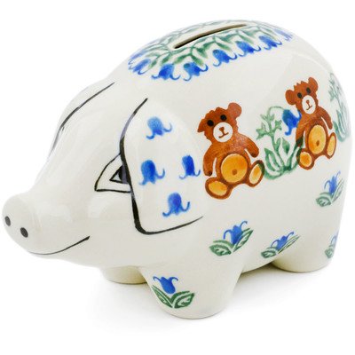 Polish Pottery Piggy Bank 5&quot; Brown Bears