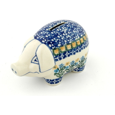 Polish Pottery Piggy Bank 5&quot; Field Of Wildflowers