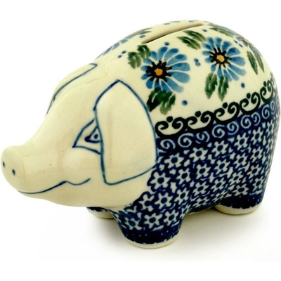 Polish Pottery Piggy Bank 5&quot; Marigold Morning