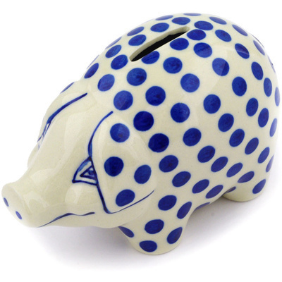 Polish Pottery Piggy Bank 5&quot; Polka Dot Delight