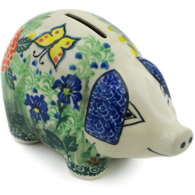 Polish Pottery Piggy Bank 5&quot; Spring Garden UNIKAT