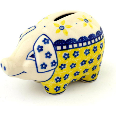 Polish Pottery Piggy Bank 5&quot; Sunshine
