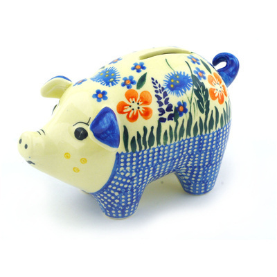 Polish Pottery Piggy Bank 6&quot;