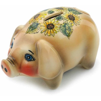 Polish Pottery Piggy Bank 6&quot;