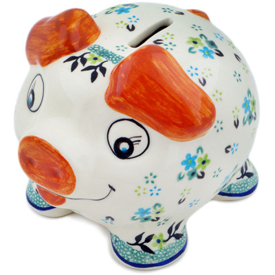 Polish Pottery Piggy Bank 6&quot; Mellow Meadow UNIKAT