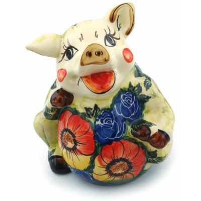 Polish Pottery Piggy Bank 7&quot; Brown Honey UNIKAT