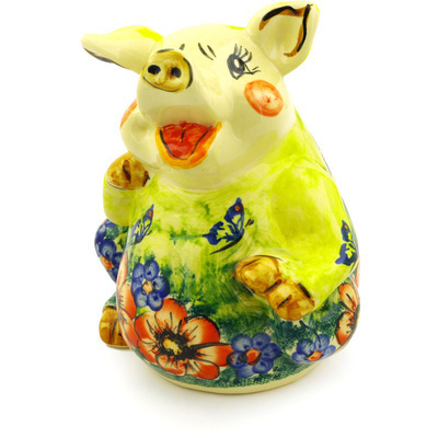 Polish Pottery Piggy Bank 7&quot; Floral Serenade UNIKAT