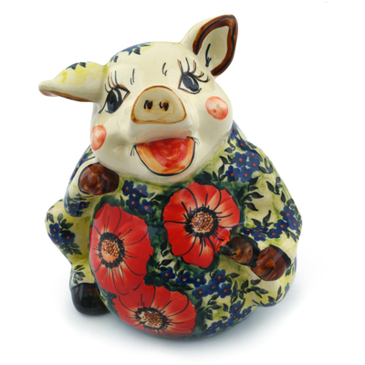 Polish Pottery Piggy Bank 7&quot; Midnight Garden UNIKAT