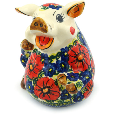 Polish Pottery Piggy Bank 7&quot; Red Star UNIKAT