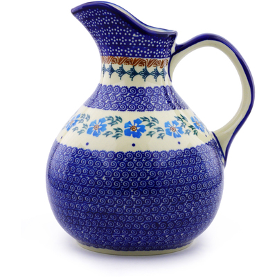 Polish Pottery Pitcher 10 Cup Blue Cornflower