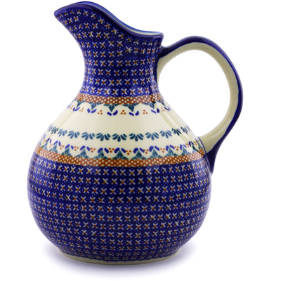 Polish Pottery Pitcher 10 Cup Blue Cress
