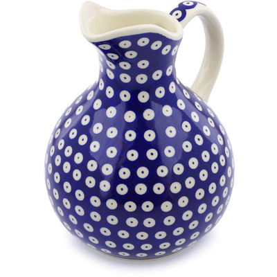 Polish Pottery Pitcher 10 Cup Blue Eyed Peacock