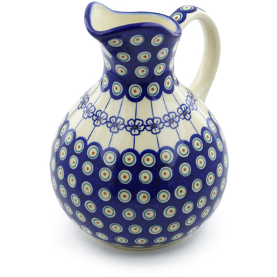Polish Pottery Pitcher 10 Cup Flowering Peacock