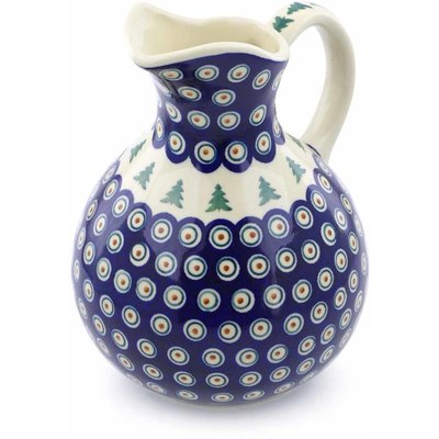 Polish Pottery Pitcher 10 Cup Peacock Pines